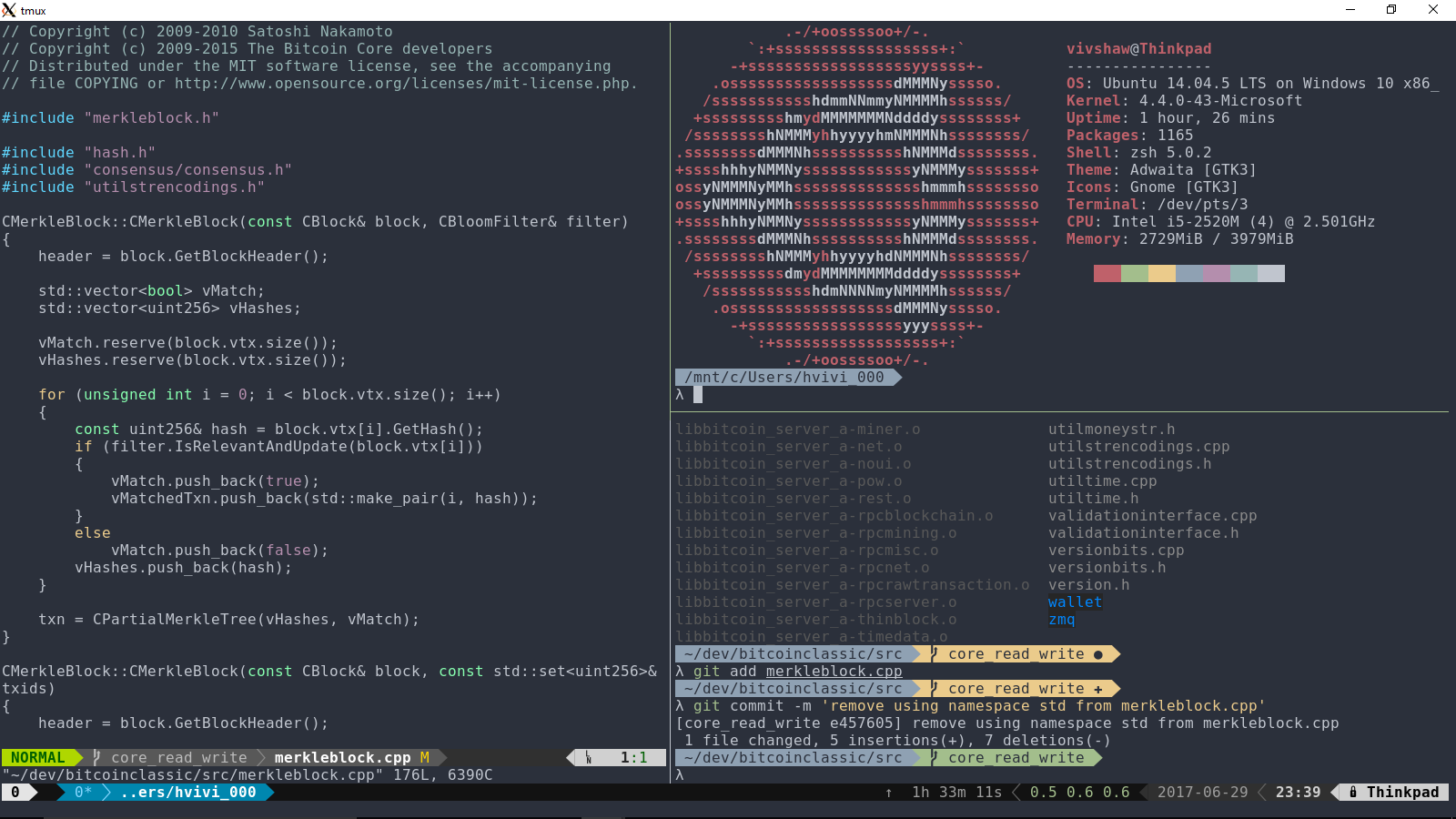 tmux, vim, zsh, and Powerline operating inside urxvt on WSL